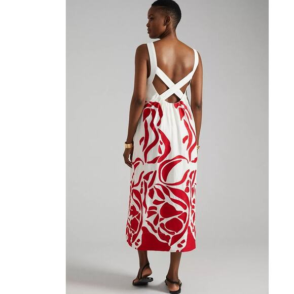 NWT Anthropologie Front Cutout Maxi Dress $248 MEDIUM Red Motif EMBROIDERED - Picture 5 of 7